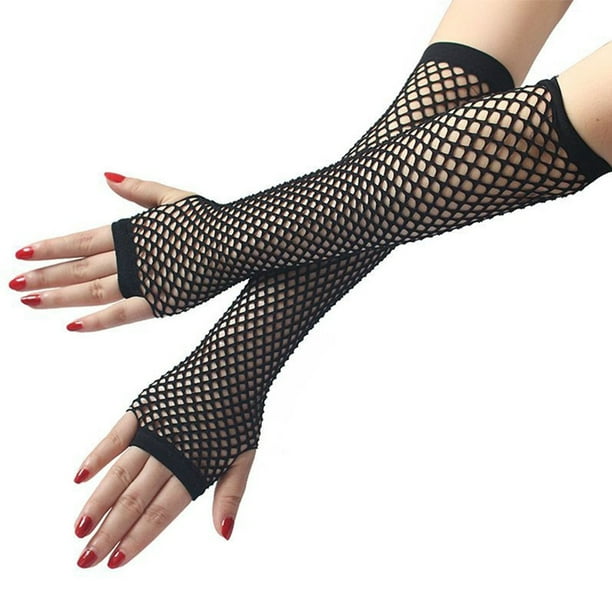 Guantes de rejilla suaves y transpirables estilo punk, de medio dedo, negros, largos, para fiesta, graduación, Halloween y Navidad