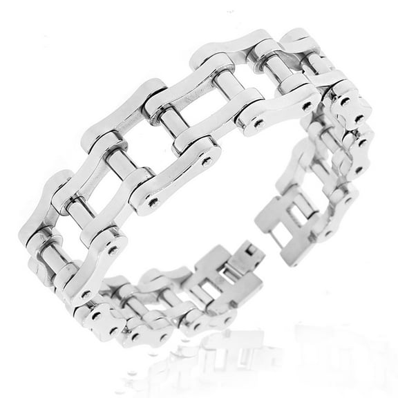 Stainless Steel Silver-Tone Bike Chain Link Mens Bracelet