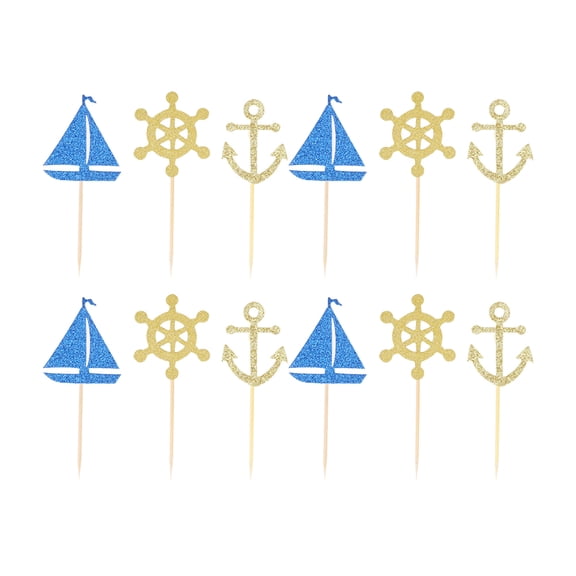 48pcs Sailing Boat Anchor Cake Topper Cake Picks Cupcake Decor Party Supplies for Wedding Birthday Festival