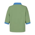 thumbnail image 4 of Collared Polo Shirts for Women Vintage Color Block 3/4 Sleeve Tops Patchwork Work Henley Shirts Casual Pullover Green XL, 4 of 4