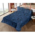 thumbnail image 4 of Ambesonne Monstera Leaves Fitted & Flat Sheet with Shams 4 Pcs Set, Night Jungle Palm, Full, Dark Blue Sea Blue, 4 of 5