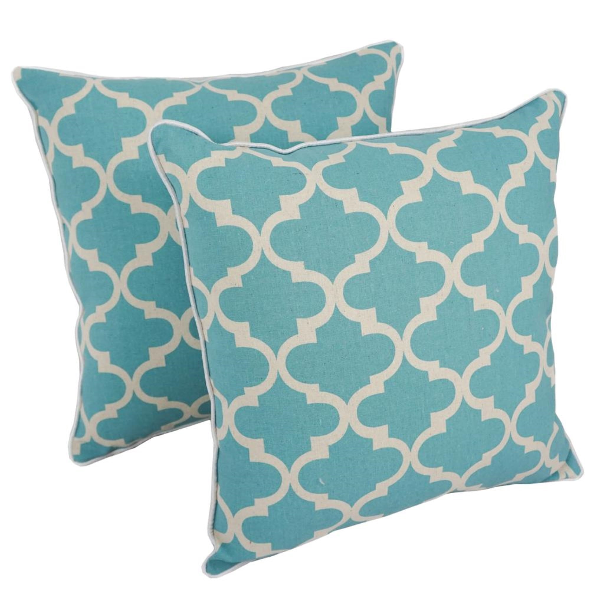 Blazing Needles 18-inch Corded Throw Pillows with Inserts (Set of 2) - Blue Lattice