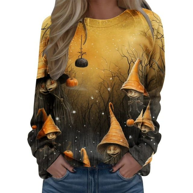 Pullover Tops For Womens Print O Neck Sweatshirt Neck Fit Pullover Tops Suitable Long Sleeve Workout Shirts Loose Blouse