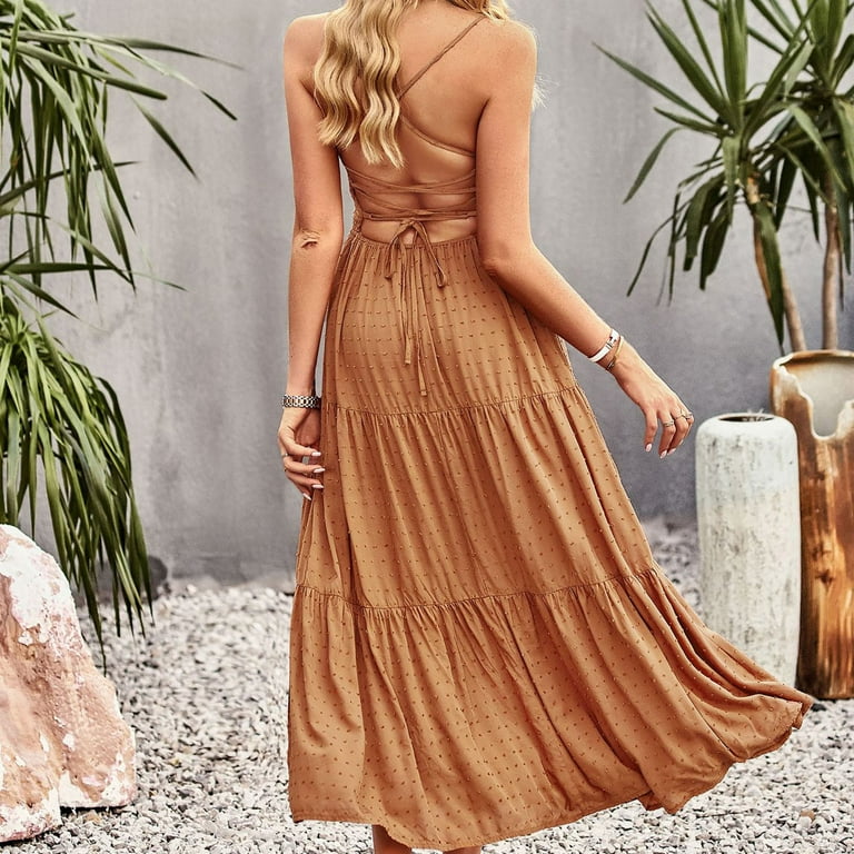 【関税込み】Sandbeige Dresses Taqqpue Womens Summer Sleeveless Flowy Long Maxi Dress