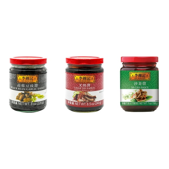 NineChef Brand Spoon Plus 3 Pack Lee Kum Kee Cooking Sauce, 3 Flavors(Black Bean Garlic Sauce,Char Siu Sauce,Sa Cha Sauce)