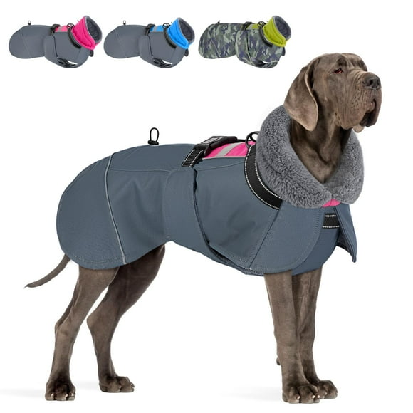 SlowTon Dog Winter Jacket for Large Dogs - Waterproof Warm Dog Coat Snowsuit with Thick Fleece & Turtleneck, Reflective Adjustable Dog Cold Weather Coats Raincoat for Medium Large Bree
