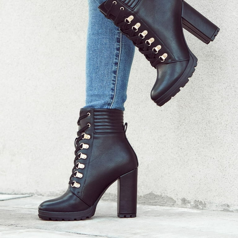 JustFab Women's Fashion Platform Combat Boots Lace-up...