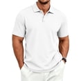 thumbnail image 2 of Short Sleeve Polo Shirts Men's Casual Classic Button Basic Shirt Solid Color Cotton Tees Stylish Tops White L, 2 of 9