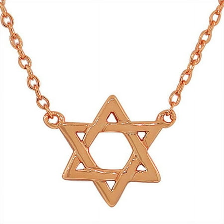 925 Sterling Silver Rose Gold-Tone Classic Jewish Star of David Small Pendant Necklace with Chain
