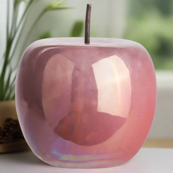 Calira Pearlescent Apple Figurine – Decorative Ceramic Apple Sculpture, Modern Tabletop Home Décor Accent for Living Room, Coffee Table, Shelf & Office (Pink)