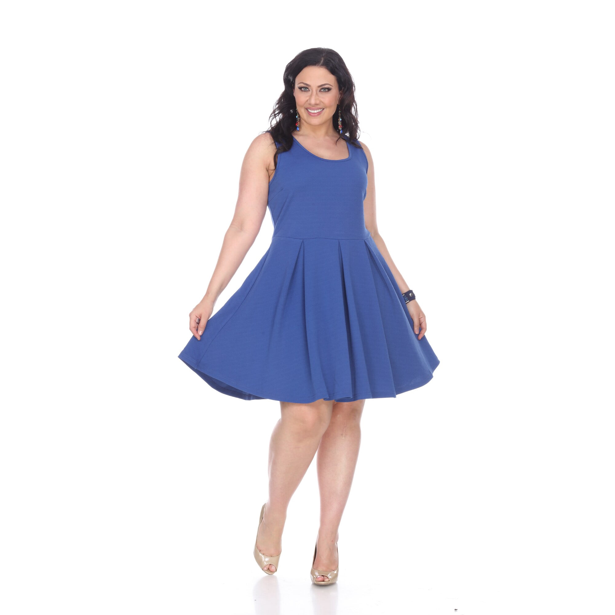 White Mark Women's Plus Size Crystal Fit and Flare Dress
