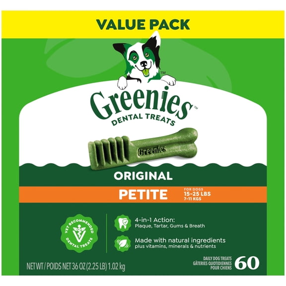 Greenies Original Petite Natural Dental Dog Treats (Various Counts)