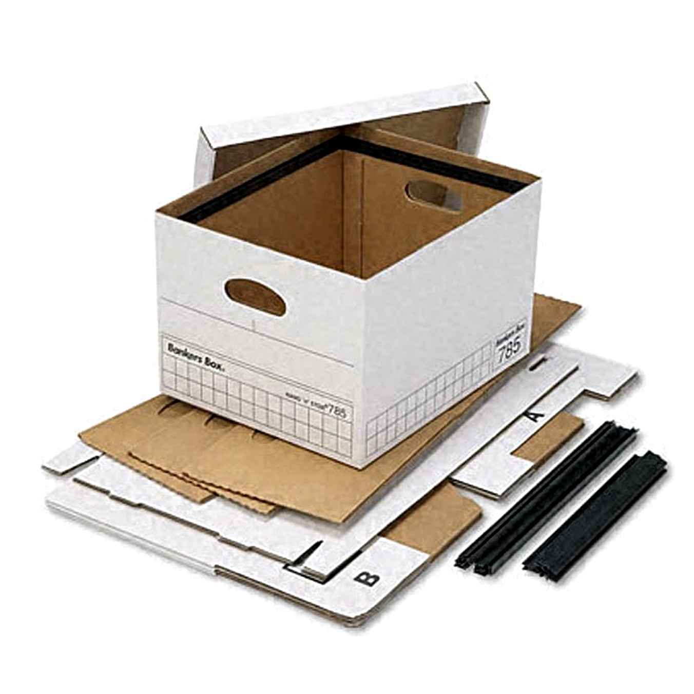 BANKERS BOX HANG'N'STOR STORAGE BOX LETTER/LEGAL LIFT-OFF LID WHITE/BLUE 4PK