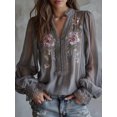thumbnail image 2 of Women's Embroidered Sheer Blouse, Floral Zip Front Long Sleeve Top, 2 of 2