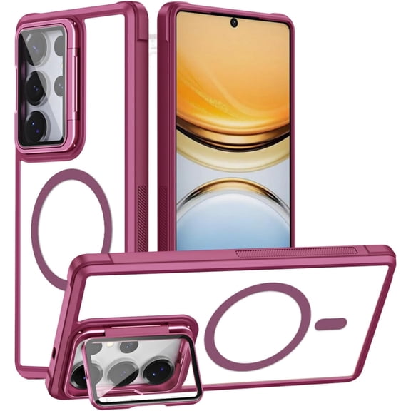 REQO Clear Case Compatible with Samsung Galaxy S25 Ultra with Lens Stand,Magnetic Camera Lens Protector Anti Scratch-Resistant Crystal Transparent Back Cover for Galaxy S25 Ultra