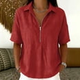 thumbnail image 2 of cfhntfmh Womens Tops Summer Half Sleeve Collared V Neck T-Shirts Zipper Loose Casual Workout Shirts Solid Color Clothes, 2 of 6