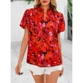 thumbnail image 3 of PRETTYGARDEN Boho Short Sleeve Floral Work Blouses for Women Dressy Casual V Neck Puff Sleeve Loose Chiffon Flowy Tops Shirts, 3 of 7