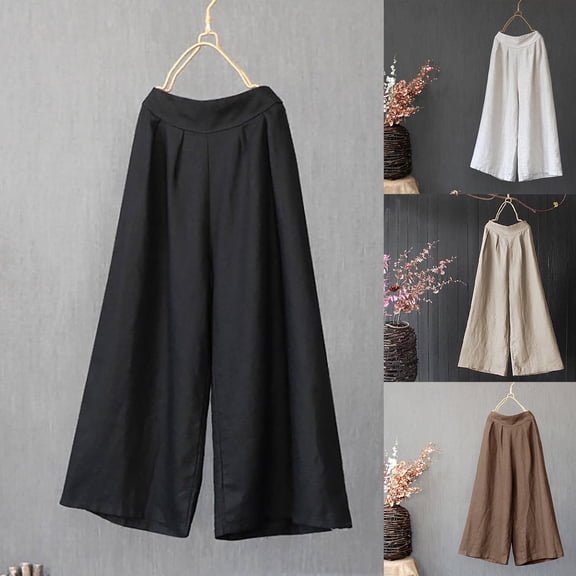 Womens Plus Size Pants Solid High Elastic Waist Wide Leg Trousers Loose Versatile Casual Pants for Women Coffee M