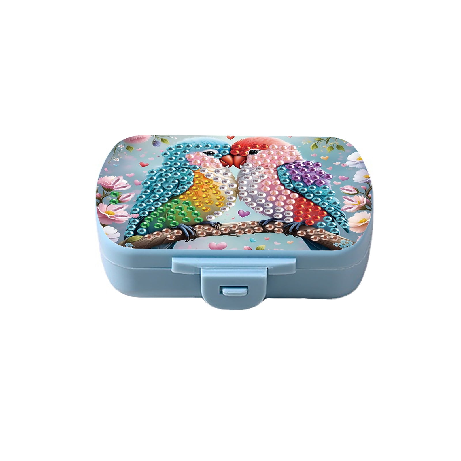 FLOPESN Diamond Art Painting Mini Storage Box with 6-Grid,Creative Design Compact Portable Small Case for Purse Travel Daily- Colorful Bird