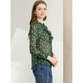 thumbnail image 4 of INSPIRE CHIC Women's Ruffle Collar Long Sleeve Button Down Floral Shirt Dark Green S, 4 of 6