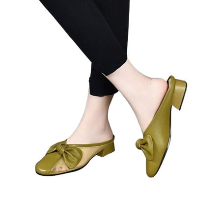 

Ymiytan Ladies Slippers Slip On Slides Closed Toe Mules Summer Elegant Fashion Chunky Heels Pumps Green 5.5