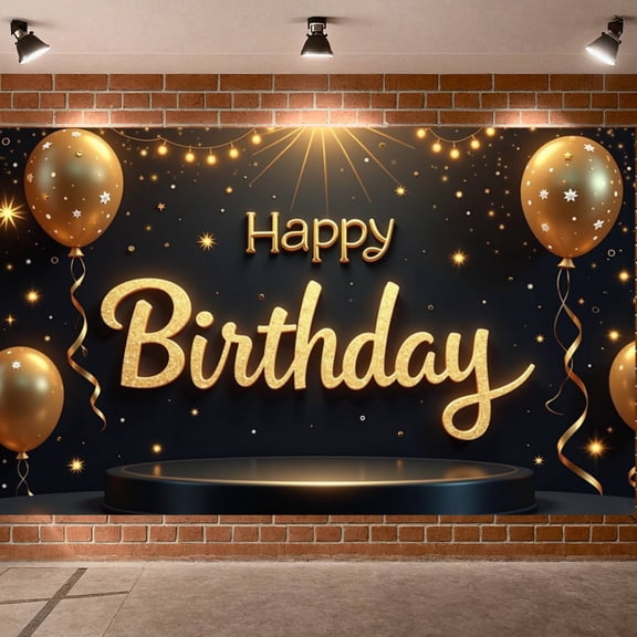 Black Gold Style Banner Glitter Lettering Birthday Backdrop Starry Elements Balloon Decorations Celebration Banner for Adult Birthday Parties Indoor Celebrations Home Parties