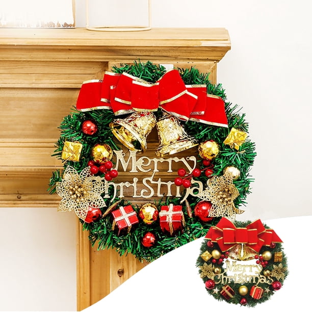Corona de Navidad PVC Decoración Artificial de Vacaciones | Colgante de pared para puerta principal | Diseño floral de bayas de campanas rojas | 11.8 pulgadas de diámetro | Decoración festiva