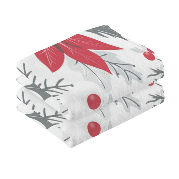 2 Pcs Absorbent Face Towel Bath Hand Towels Soft Breathable Cotton Towel Set for Bathroom Kitchen Hotel Spa Decor Red Poinsettia Pattern
