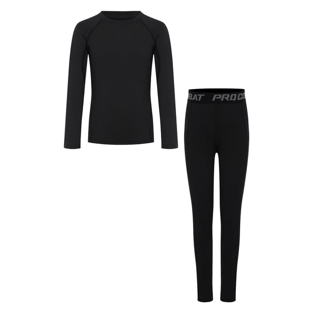 Moggemol Ensemble de Couche de Base de Compression pour Garçons, Col Rond, Haut à Manches Longues avec Leggings à Taille Élastique, Noir 30