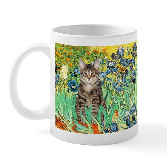 CafePress - Irises / Tiger Cat Mug - 11 oz Ceramic Mug - Novelty Coffee Tea Cup