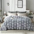 thumbnail image 2 of Flannel Fleece Blanket for Queen Bed,Soft Grey Anchor Pattern Warm Cozy Blanket,90" x90", 2 of 6