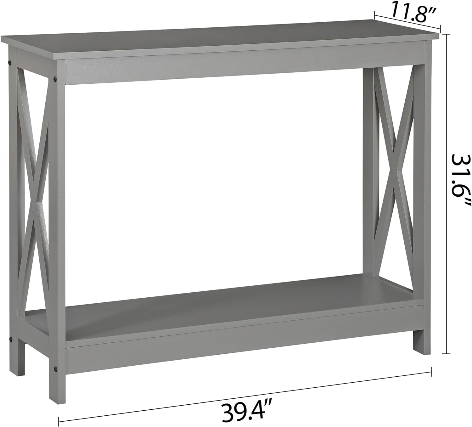 39.3" Grey Farmhouse Console Table with Open Storage Shelf, Narrow Sofa Table for Hallway