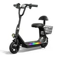 thumbnail image 2 of AKLUER Kids Electric Scooter, Bluetooth Speaker Foldable Scooter with Seat & Carry Basket & LED Light Strip, 11MPH 132lbs Max Load E Mopeds (35.43 x 8.27 x 18.11 Inches), 2 of 9
