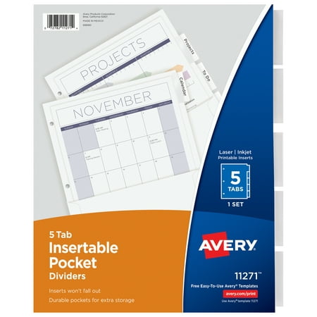 Avery Insertable Dividers with Pockets, 5 Clear Tabs, 1 Set (11271)