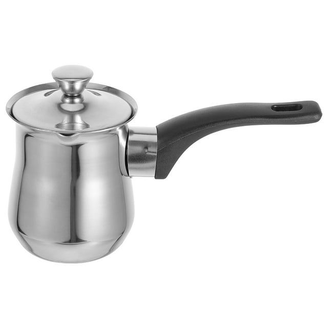 KAKOWELY turkish coffee pot Stainless Steel Turkish Coffee Pot With Lid And Long Handle 180ml For Milk Frothing And Butter Melting Small Sauce Pan Stove Top Pot For Camping And Home Use
