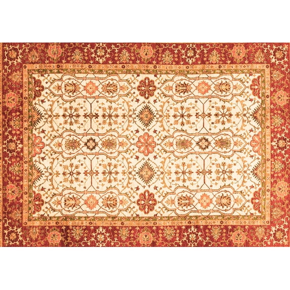 Ahgly Company Indoor Rectangle Oriental Orange Traditional Area Rugs, 7' x 9'