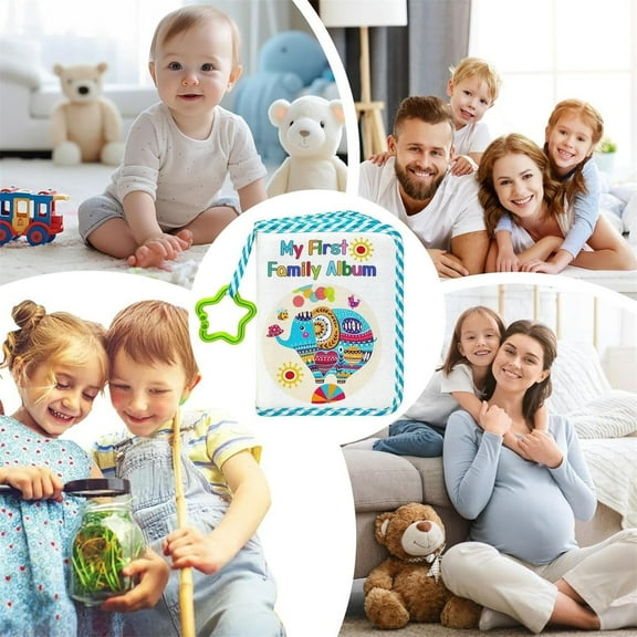 kjfeif Photo Album for Baby Animal Pattern Family Photo Album with Star Hook Holds 17 Photos Soft Cloth Cover Keepsake Record Book for Kids, Birthday Gifts, Raining Hearts