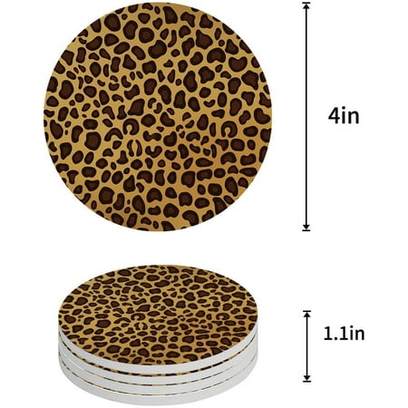 

KXMDXA Skin Texture Leopard Print Set of 4 Round Coaster for Drinks Absorbent Ceramic Stone Coasters Cup Mat with Cork Base for Home Kitchen Room Coffee Table Bar Decor