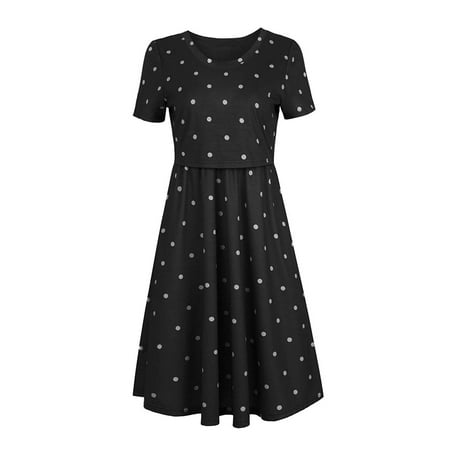 

Uniexcosm Women s Maternity Dress Pregnancy Short Sleeve O-Neck Casual Breast-Feeding Nursing Dresses