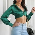 thumbnail image 4 of Ltctricy Women's Crop Tops Comfy Deep V Neck Knot Front Lantern Long Sleeve Shirts 2025 Trendy Casual Blouses, 4 of 7