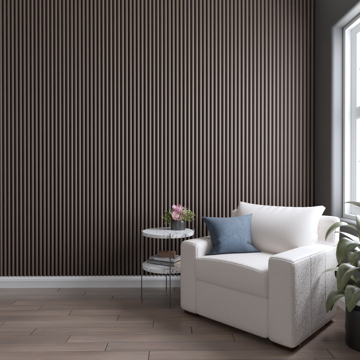 Ekena Millwork AcoustixPro Noise Cancelling Half Round Small Slat Wall Panel 11 3/4"W x 94 1/2"H, Carbon Grey (2 Pack)