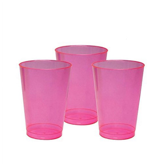 Party Essentials Hard Plastic 10-Ounce Party Cups and Tall Tumblers, Neon Pink, 25-Count