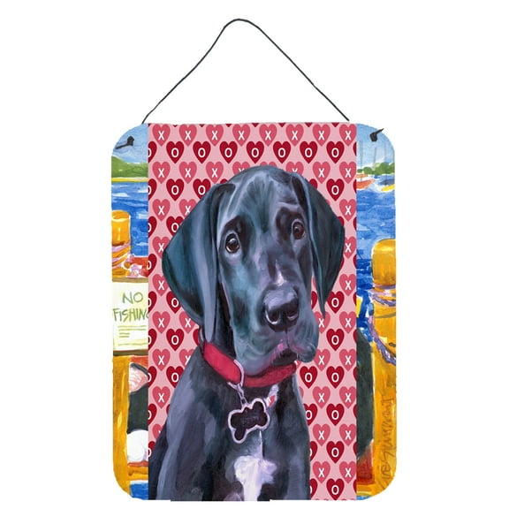 Black Great Dane Puppy Hearts Love and Valentines Day Wall or Door Hanging Prints