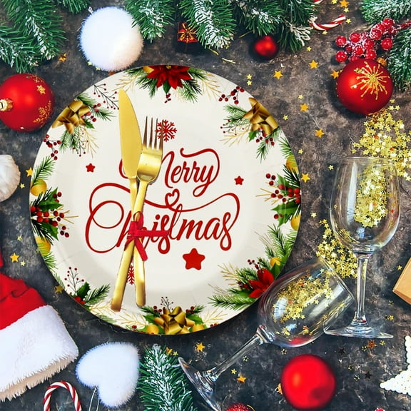 Upgraded Christmas Oval Paper Plates Large 7-inch Disposable Dinner Plates Christmas Party Supplies Suitable For Christmas Decorations Restaurant Supplies W