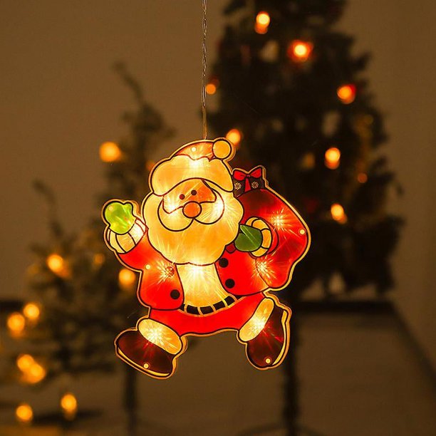 Luces decorativas navideñas, pegatinas para ventanas, luces colgantes de Papá Noel, luces con ventosa a batería, luces Led de colores