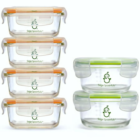 UPC: 0857992003386 | Sage Spoonfuls Baby Food Storage Jars w/Lids (4oz/7oz 6 Pack) – Leakproof Glass Baby Food Jars – Puree Snack or Breast Milk Storage Containers – Infant & Baby Essentials – Freezer & Microwave Safe