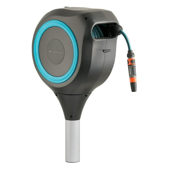 Gardena (18614-80) 66' Ft Automatic Retractable Garden Hose Reel on Metal Spike, 66' Outside Garden Hose Length, with 360° Rotation to Reach All Areas of Your Yard