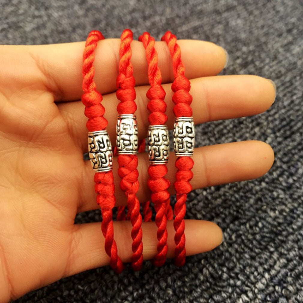 Traditional Tibetan Silver Red Thread Lucky Bracelet String Amulet Bracelet EA 
