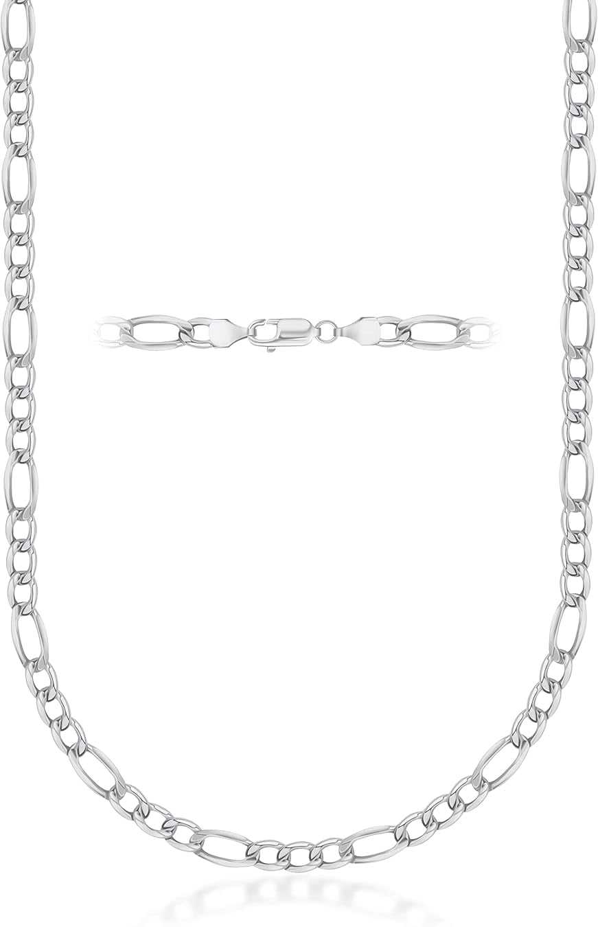 PORI JEWELERS 925 Sterling Silver Figaro Chain Necklace - 4.0MM - Made in Italy - Lobster Claw