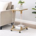 Sofa Side Table C Shaped End Table with Wheels Black Rolling Bedside